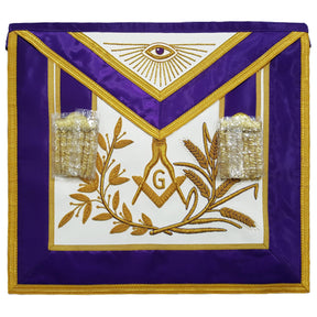 Master Mason Blue Lodge Apron - Purple Gold Hand Embroidery - Bricks Masons