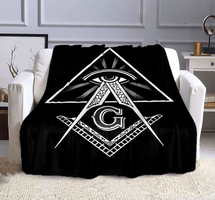Master Mason Blue Lodge Blanket - Square and Compass G Flannel - Bricks Masons