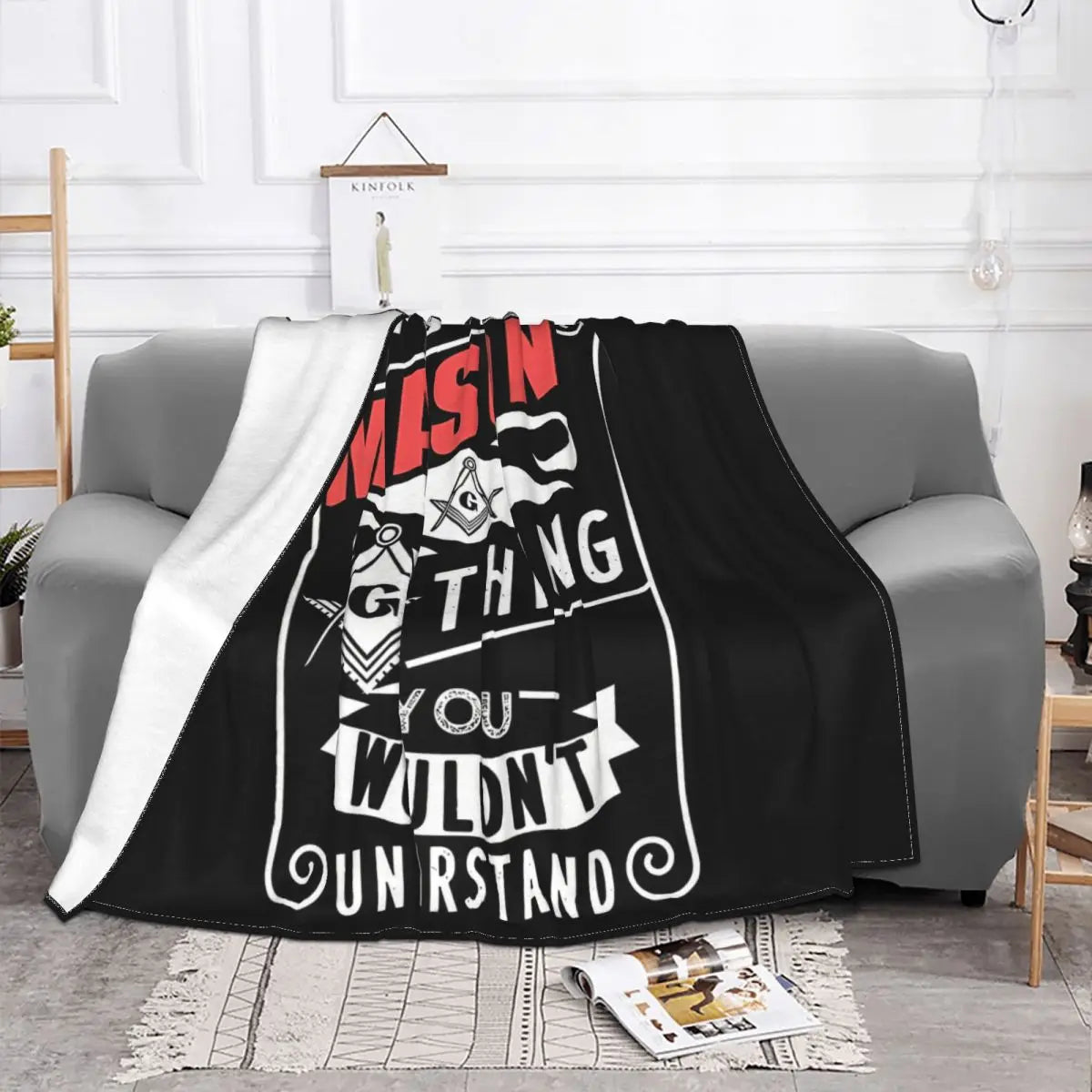 Master Mason Blue Lodge Blanket - Flannel Warm Throws - Bricks Masons