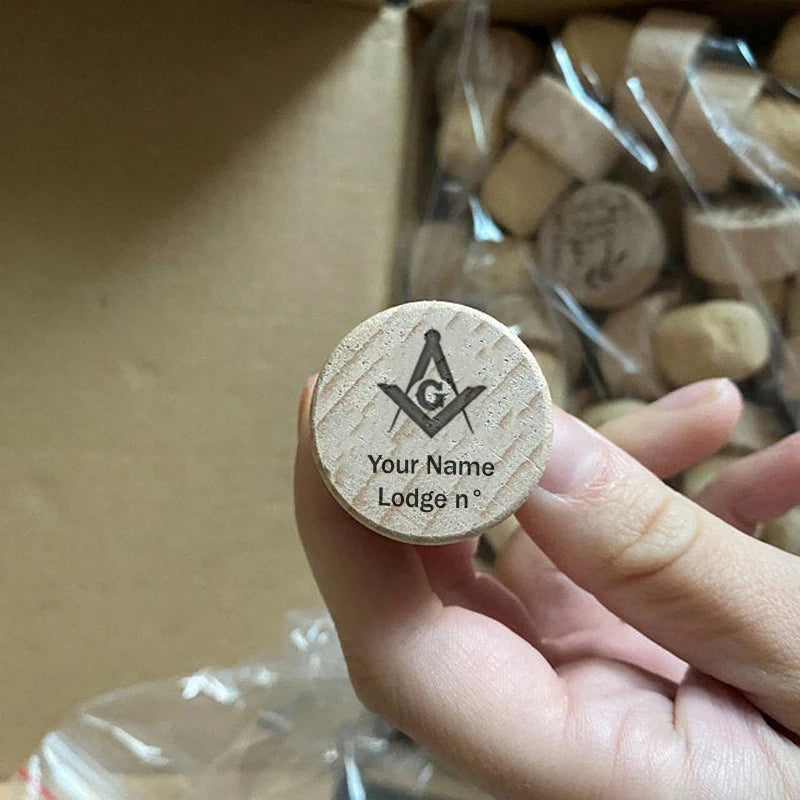 Master Mason Blue Lodge Wine Stopper - Customized Wood - Bricks Masons