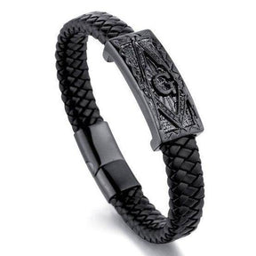 Master Mason Blue Lodge Bracelet - Braided Square & Compass Black - Bricks Masons
