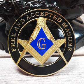Master Mason Blue Lodge Car Emblem - 3'' FREE AND ACCEPTED MASONS Black Medallion - Bricks Masons