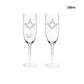 Master Mason Blue Lodge Champagne Flute - 2 Pieces Set - Bricks Masons