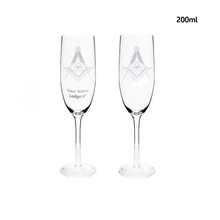 Master Mason Blue Lodge Champagne Flute - 2 Pieces Set - Bricks Masons