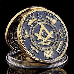 Master Mason Blue Lodge Coin - 14K Gold Plated A Brotherhood of Man Under the Fatherhood of God - Bricks Masons