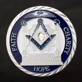 Master Mason Blue Lodge Coin - Faith Hope Charity Making Good Men Better Silver - Bricks Masons
