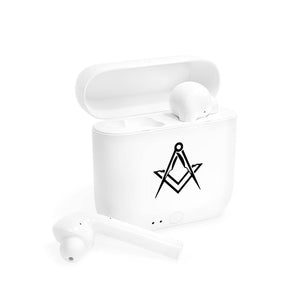 Master Mason Blue Lodge Earbud - White with Square & Compass - Bricks Masons