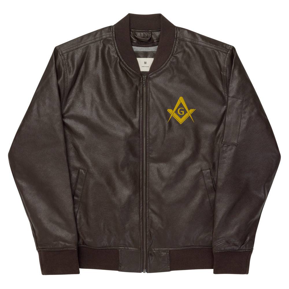 Master Mason Blue Lodge Jacket - Square and Compass G Leather Golden Embroidery - Bricks Masons