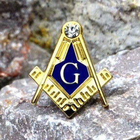 Master Mason Blue Lodge Lapel Pin - Zirconia Square Compass - Bricks Masons