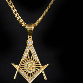 Master Mason Blue Lodge Necklace - All Rhinestone Square & Compass - Bricks Masons