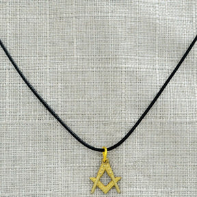 Master Mason Blue Lodge Necklace - Gold Plated Leather Chain Square & Compass Pendant - Bricks Masons