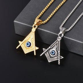 Master Mason Blue Lodge Necklace - Gold & Silver All Seeing Eye Titanium Steel Pendants - Bricks Masons