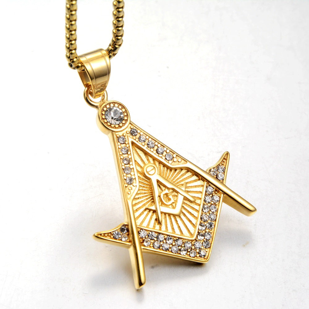 Master Mason Blue Lodge Necklace - Silver & Gold Double Square And Compass G - Bricks Masons