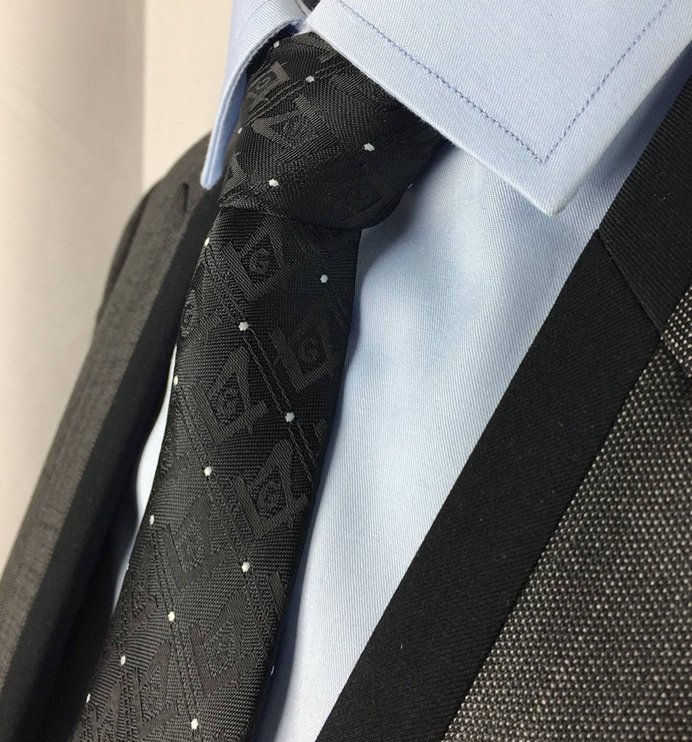 Master Mason Blue Lodge Necktie - Black with Polkadot Square & Compass G - Bricks Masons