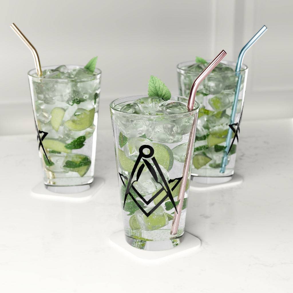 Master Mason Blue Lodge Pint Glass - Square & Compass 16oz - Bricks Masons
