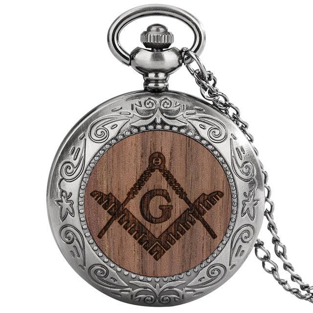 Master Mason Blue Lodge Pocket Watch - Silver Alloy Square and Compass G (Walnut/Beech Colors) - Bricks Masons
