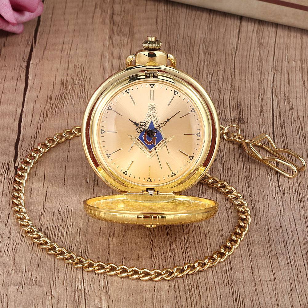 Master Mason Blue Lodge Pocket Watch - Square and Compass G Necklace (Golden & Bronze) - Bricks Masons