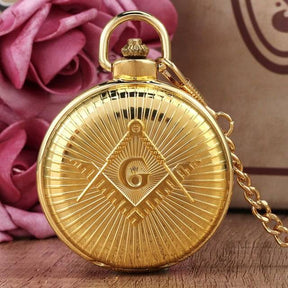 Master Mason Blue Lodge Pocket Watch - Square and Compass G Necklace (Golden & Bronze) - Bricks Masons