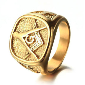Master Mason Blue Lodge Ring - All Gold Stainless Steel - Bricks Masons