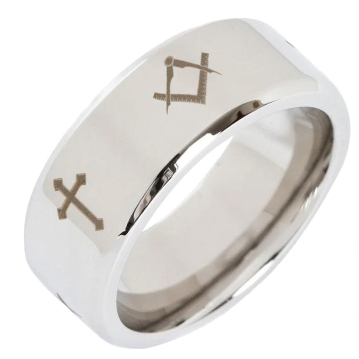 Master Mason Blue Lodge Ring - Beveled Silver Cross - Bricks Masons