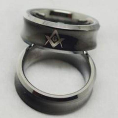 Master Mason Blue Lodge Ring - Black Concave Tungsten Personalizable - Bricks Masons