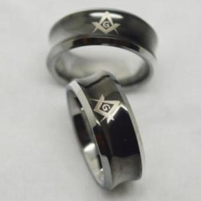 Master Mason Blue Lodge Ring - Black Concave Tungsten Personalizable - Bricks Masons