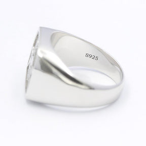 Master Mason Blue Lodge Ring - Signet Skull Square & Compass 925 Sterling Silver - Bricks Masons