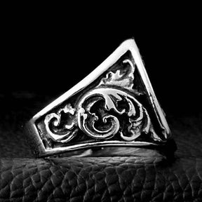 Master Mason Blue Lodge Ring - Silver Carved Stainless Steel - Bricks Masons