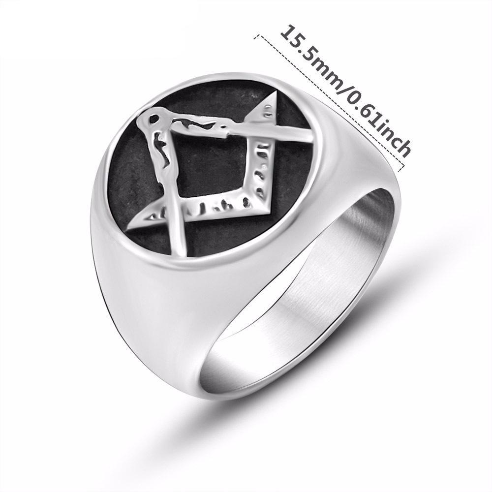 Master Mason Blue Lodge Ring - Silver Symbol Titanium Steel - Bricks Masons