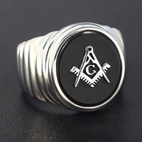 Master Mason Blue Lodge Ring - Square & Compass G Oval Head Sterling Silver - Bricks Masons