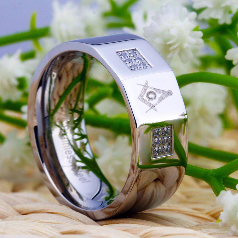 Master Mason Blue Lodge Ring - Stainless Steel With Band - Bricks Masons