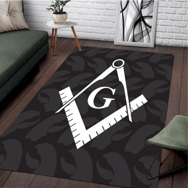 Master Mason Blue Lodge Rug - White Square and Compass G - Bricks Masons