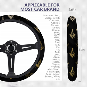 Master Mason Blue Lodge Steering Wheel Cover - White & Gold - Bricks Masons