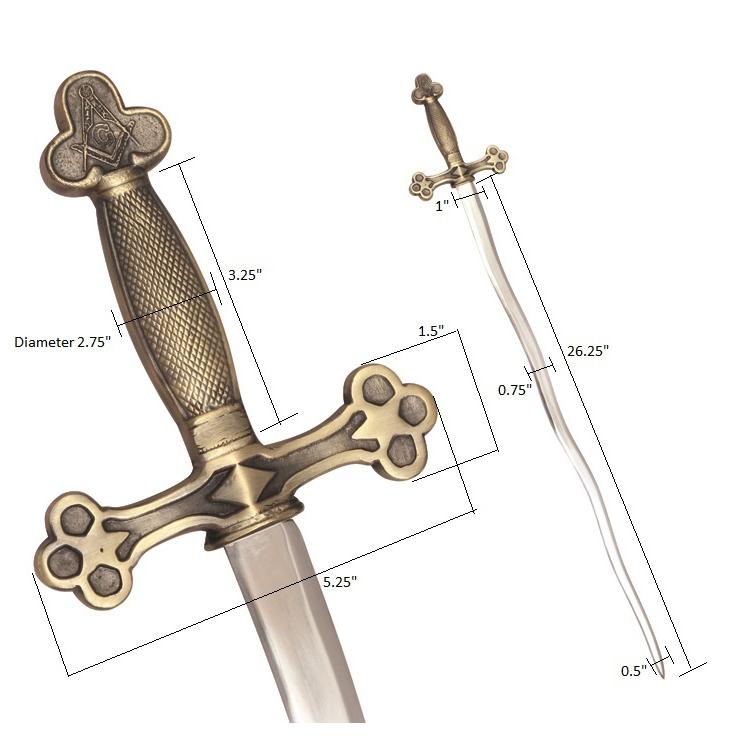Master Mason Blue Lodge Sword - Snake Flaming Sword Square Compass With G and Golden Hilt - Bricks Masons