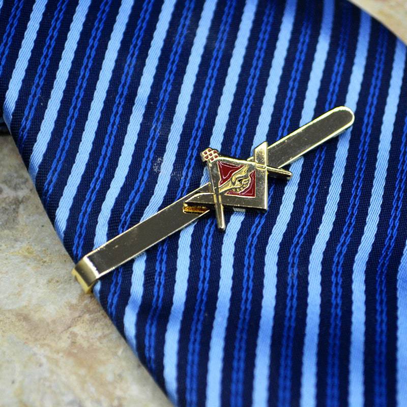 Master Mason Blue Lodge Tie Bar - Handshake Golden - Bricks Masons