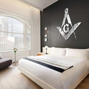 Master Mason Blue Lodge Wall Monogram - Silver Dotted Square & Compass G - Bricks Masons