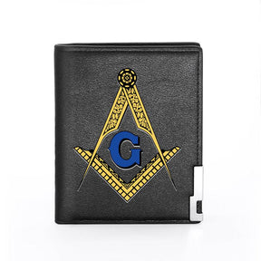 Master Mason Blue Lodge Wallet - Square & Compass G with Credit Card Holder (black, brown) - Bricks Masons
