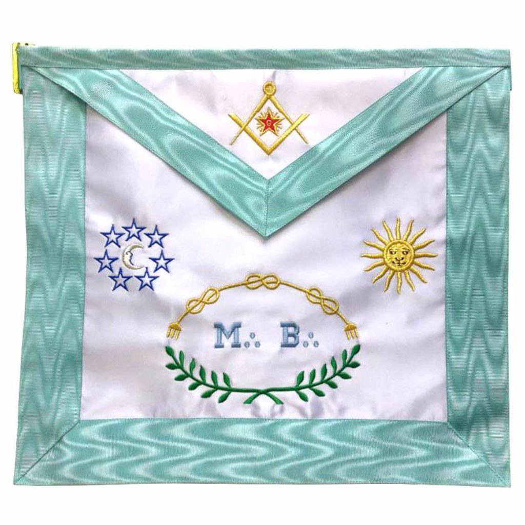 Master Mason French Rite Apron - Sky Blue Silk & Moire Moon & Sun - Bricks Masons