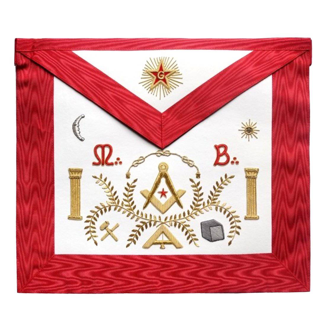 Master Mason Scottish Rite Apron - Red Moire Stone Acacia - Bricks Masons