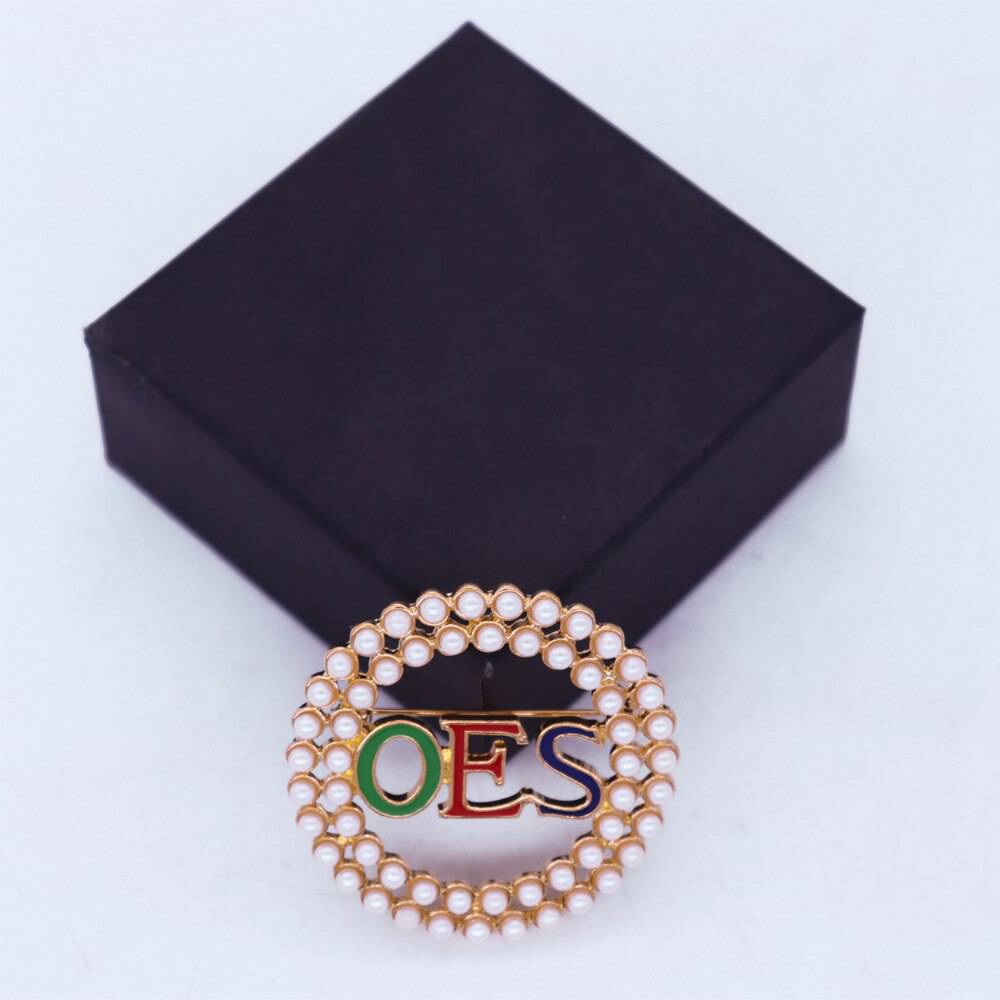 OES Brooch - Zinc Alloy With Pearls & Crystals - Bricks Masons
