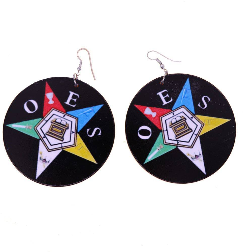 OES Earring - Painted Natural Wood - Bricks Masons