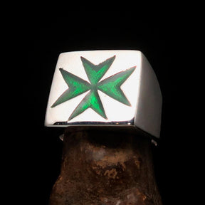 Order of Malta Ring - Green Cross Sterling Silver - Bricks Masons