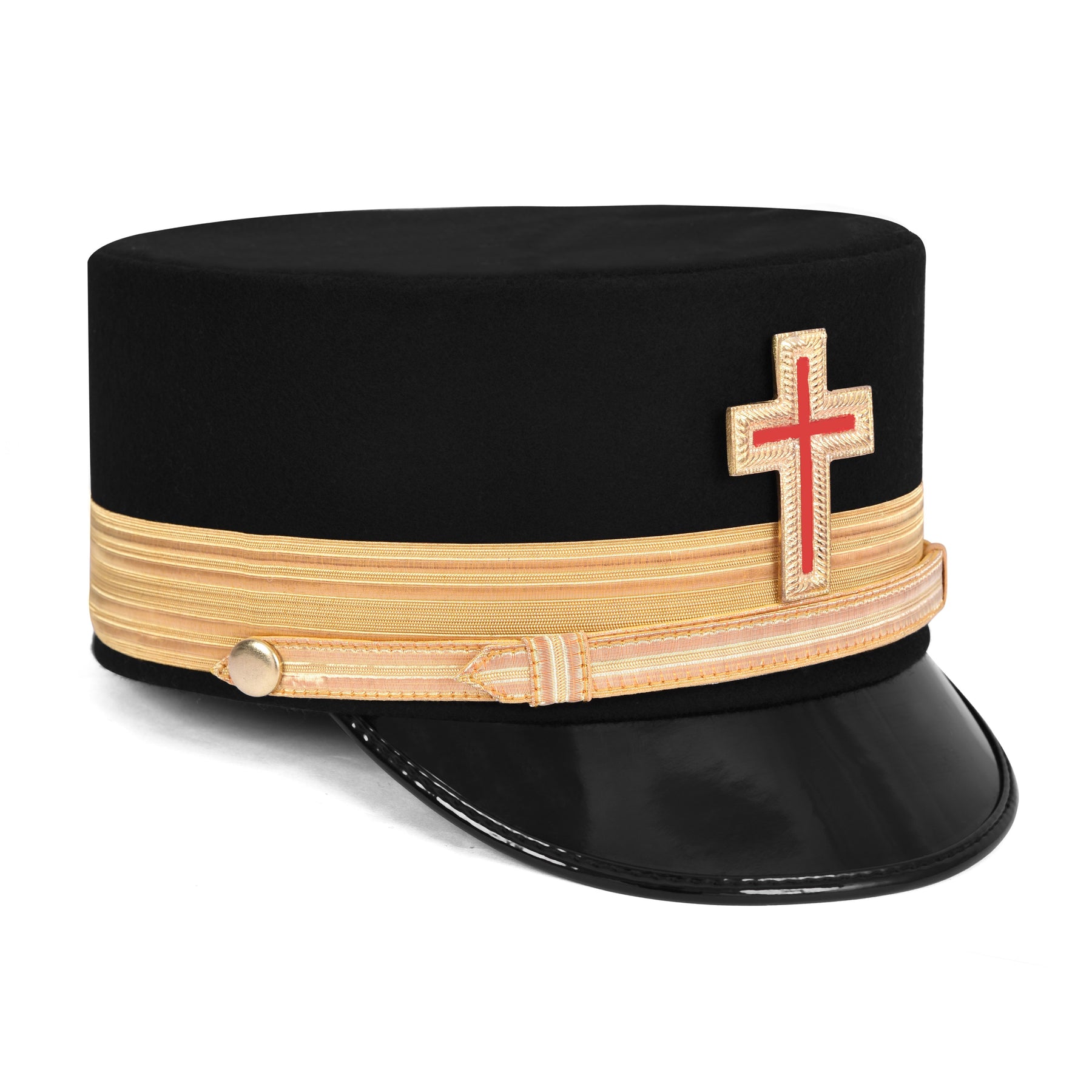Past Commander Knights Templar Commandery Fatigue Cap - Gold Metal Embroidered with Vinework - Bricks Masons