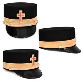 Past Commander Knights Templar Commandery Fatigue Cap - Gold Metal Embroidered with Vinework - Bricks Masons