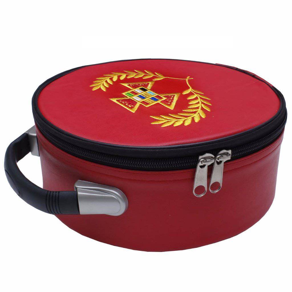 Past Grand High Priest Royal Arch Chapter Crown Cap Case - Red Leather - Bricks Masons
