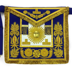 Past Grand Master Blue Lodge Apron - Blue Gold Hand Embroidery - Bricks Masons
