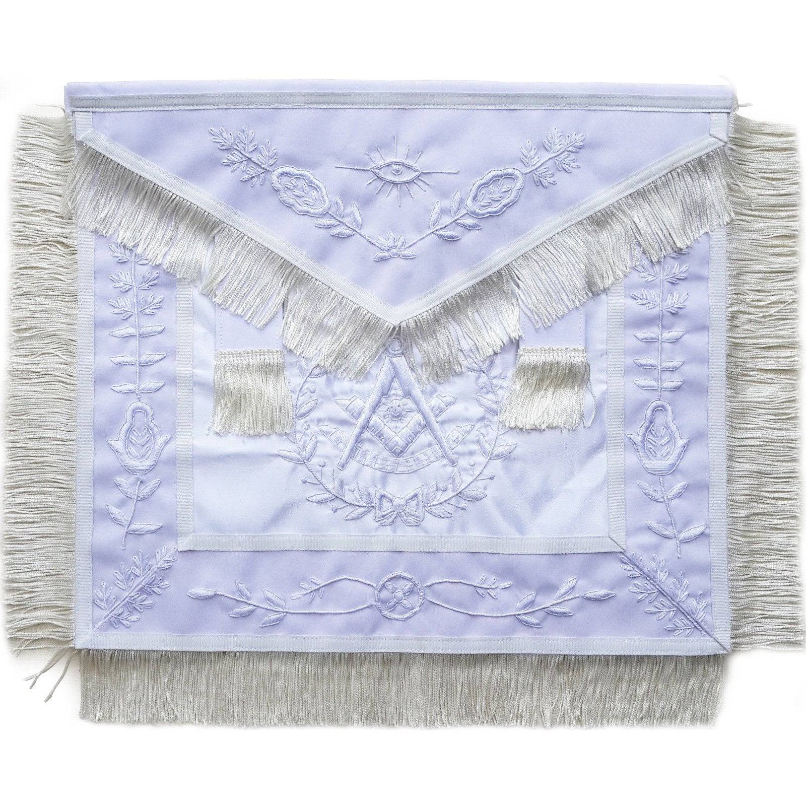 Past Master Blue Lodge Apron - All White with Fringe Tassels - Bricks Masons