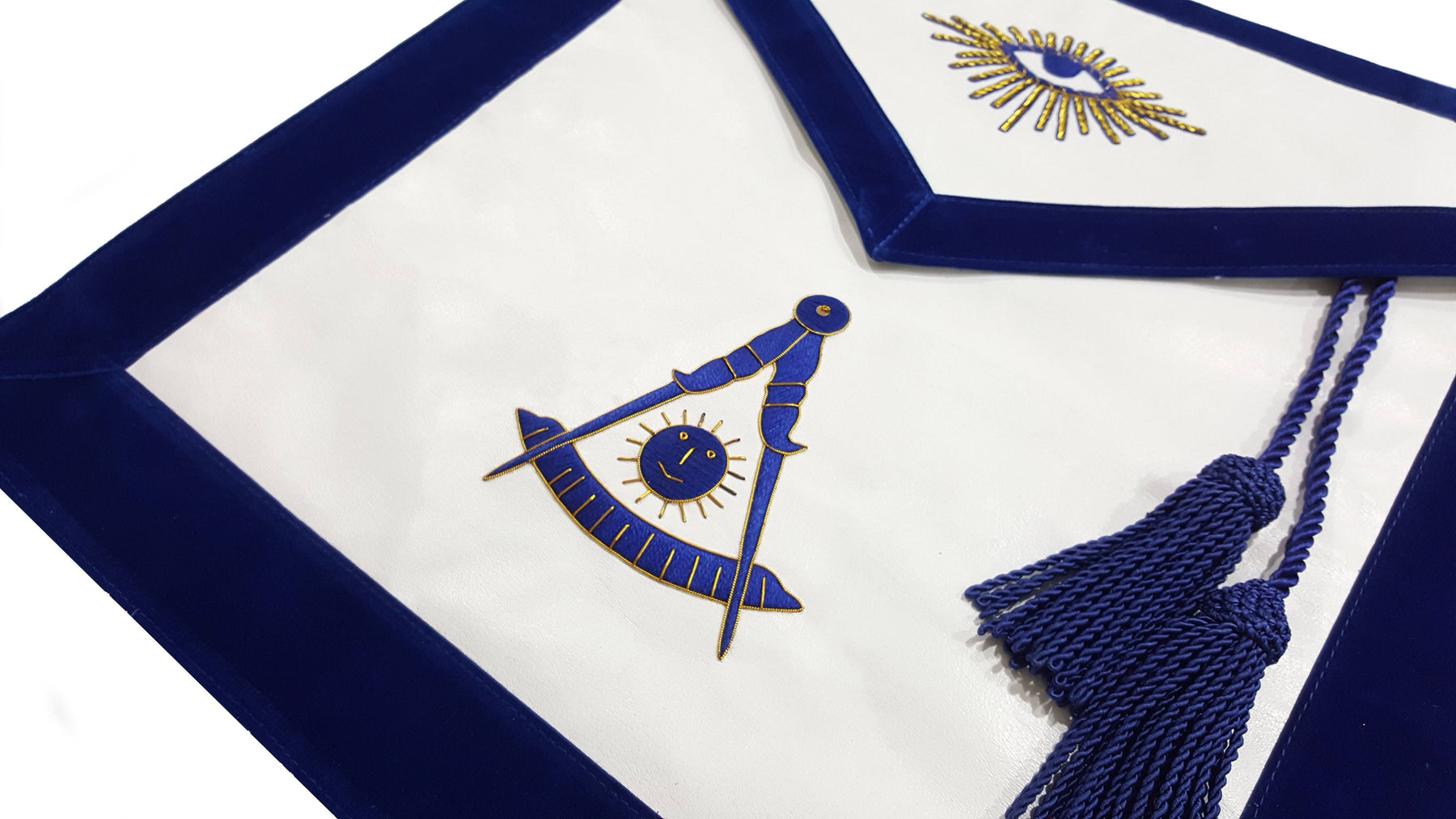 Past Master Blue Lodge Apron - Blue with Bullion Hand Embroidery - Bricks Masons