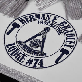 Past Master Blue Lodge Apron - Hand Embroidery Silver Bullion With Blue Velvet - Bricks Masons