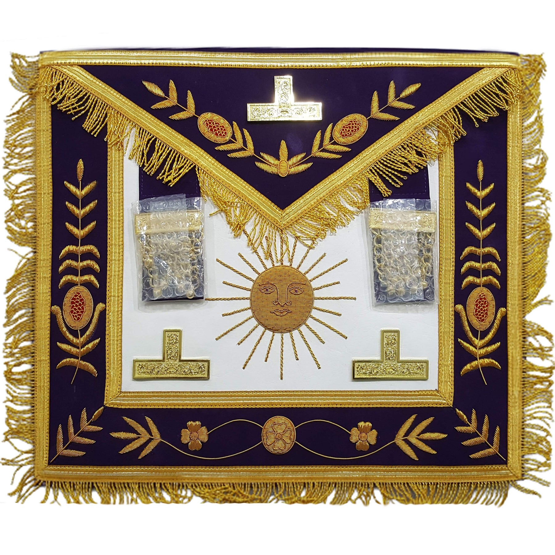 Past Master Blue Lodge Apron - Gold Sun & Vinework - Bricks Masons